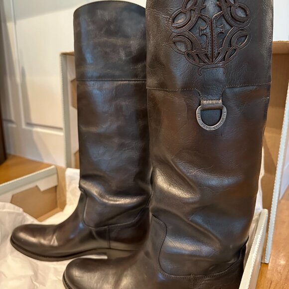 Frye Leather Boots - Melissa Logo Style in Dark Brown - Picture 2 of 11